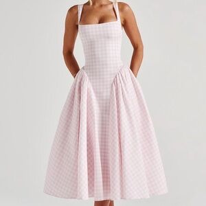 BabyBoo Pink Gingham Sherrie Midi Dress